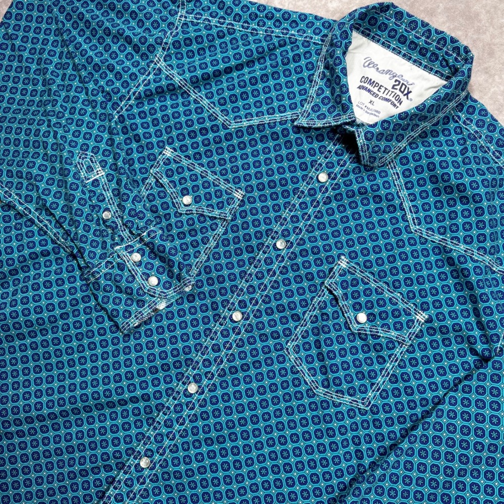 Wrangler 20X Competition Advanced Comfort Western Snap Shirt Teal XL MJC298B